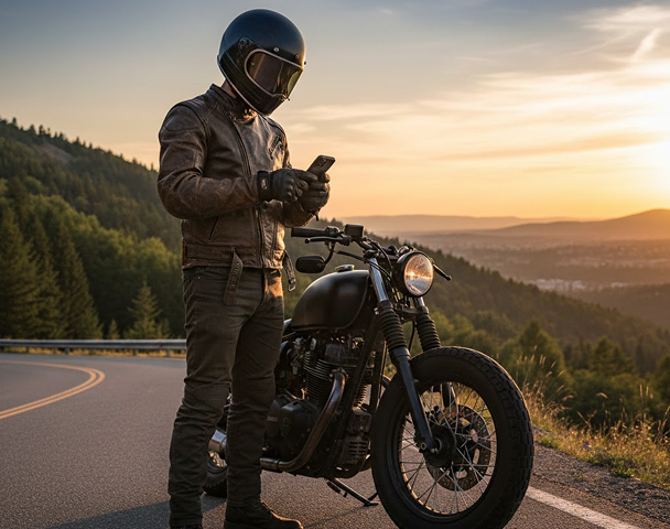 Motocyklista przy motocyklu